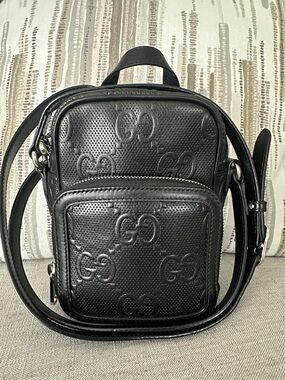 Gucci Black Perforated Leather Crossbody Messenger Bag